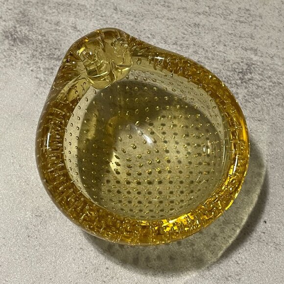 Vintage Mid-Century Alfredo Barbini Controlled Bubble Amber Trinket Dish 3"x1" - Picture 7 of 7